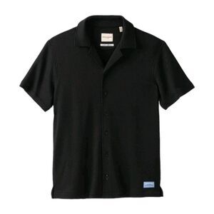 Scotch & Soda Men's Amsterdam Textured Knit Button Up Shirt Relaxed Black Size M